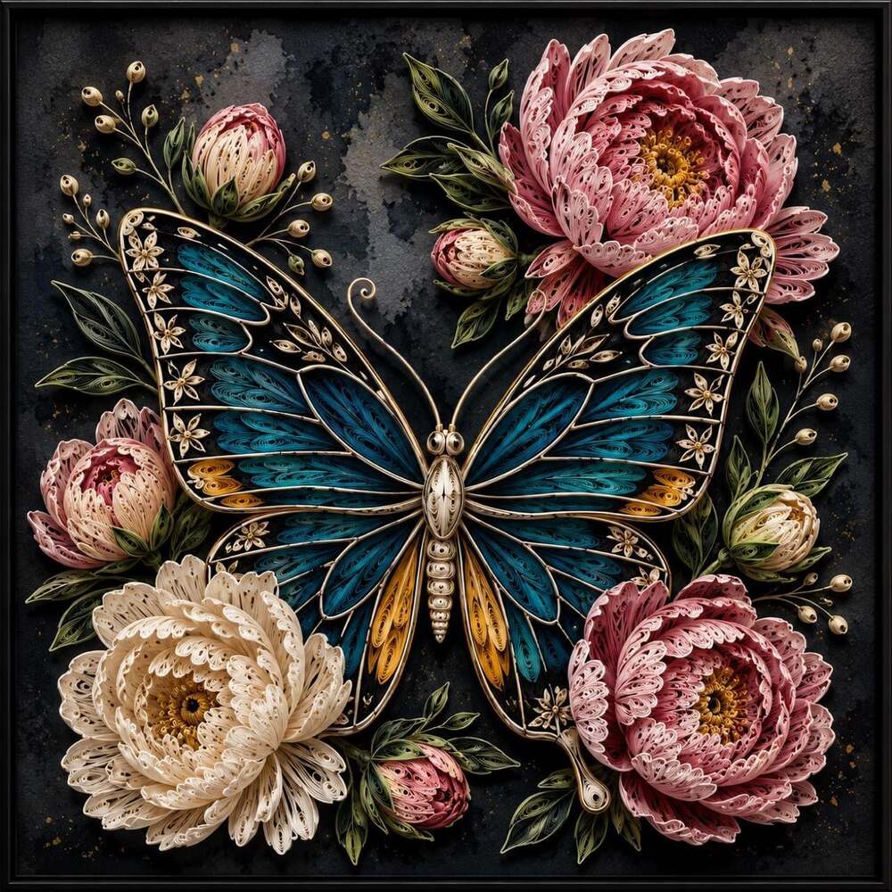 8 X 8 Black Framed Quilled Butterfly 7645
